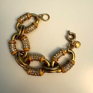 Vintage J.Crew Gold Peach and Rhinestone Link Bracelet